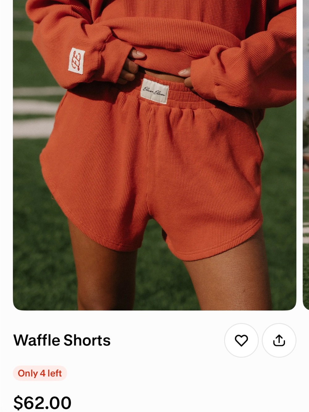 Waffle Athletic Shorts in Rust red/orange by Eleven Eleven